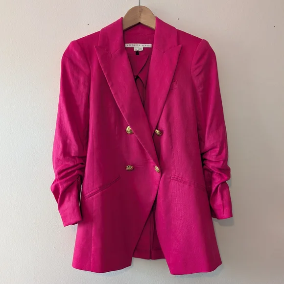 Veronica Beard Hirsh Pink Linen Dickey Jacket Blazer Size 00 - Picture 4 of 12